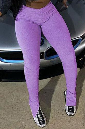 Purple Euramerican Women's Tight Hip Ruffle Joker Leggings Long Pants HJJ20120-3