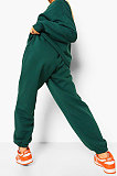 Green Women's Fleece Round Collar Drwasting Trendy Letters Printing Sport  Pants Sets HSFS626