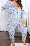 Moon Blue Thick Flannel Christmas Zipper Hoodie At Home Bodycon Jumpsuits HYDL2617-7
