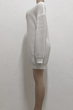 White Fashion New Long Sleeve Kintting Sweater Plain Dress SMR5390-1