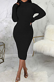 White Simple New High Quality Long Sleeve O Neck Slim Fitting Sweater Dress SMR5389-3