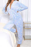 Leopard Thick Flannel Christmas Zipper Hoodie At Home Bodycon Jumpsuits HYDL2617-3