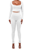 Black Women Fashion Solid Color Long Sleeve Square Neck High Waist Long Pants Sets WMDZ834-3