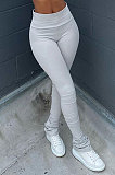 Pink Euramerican Women's Tight Hip Raise Pure Color Sport Ruffle Long Pants MXXB20452-1