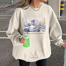 Apricot Sea Wave Fleece Women's Printing Long Sleeve Blouse GJXK06292047-5