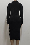 Brown Simple New High Quality Long Sleeve O Neck Slim Fitting Sweater Dress SMR5389-4