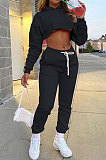 Red Autumn Winter Hoodie Solid Color Thick Dew Waist Casual Pants Sets XA8037-3