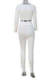 White Women Fashion Solid Color Long Sleeve Square Neck High Waist Long Pants Sets WMDZ834-1