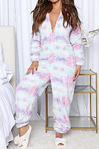 Tie Dye Thick Flannel Christmas Zipper Hoodie At Home Bodycon Jumpsuits HYDL2617-8