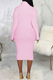 Black Simple New High Quality Long Sleeve O Neck Slim Fitting Sweater Dress SMR5389-2