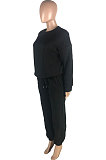 Black Simple New Long Sleeve Round Neck Hoodie Jogger Pants Plain Suit SM9220-1