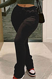 Gray Women's High Waist Pure Color Ruffle Drawsting Casual Long Pants YFF0618-1