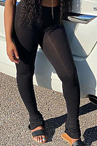 Black Euramerican Women's Tight Hip Raise Pure Color Sport Ruffle Long Pants MXXB20452-2