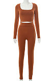 Black Euramerican Women's Autumn Pure Color Long Sleeve High Waist Tight Pants Sets MXXB572-1