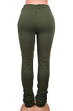 Army Green Women's High Waist Pure Color Ruffle Drawsting Casual Long Pants YFF0618-6