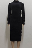 Black Simple New High Quality Long Sleeve O Neck Slim Fitting Sweater Dress SMR5389-2