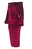 Purple Luxe Elegant Velvet Oblique Shoulder Collect Waist Wrap Dress SMR5309-2