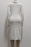 White Simple New High Quality Long Sleeve O Neck Slim Fitting Sweater Dress SMR5389-3