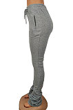 Khaki Women's High Waist Pure Color Ruffle Drawsting Casual Long Pants YFF0618-4