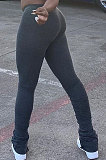 Light Gray Euramerican Women's Tight Hip Raise Pure Color Sport Ruffle Long Pants MXXB20452-3