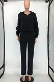 Black Fashion Women Long Sleeve Zipper Thicken Hoodie Trousers Plain Suit SMD2048-3