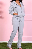 Purple Fashion Women Long Sleeve Zipper Thicken Hoodie Trousers Plain Suit SMD2048-2