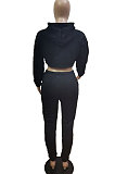 Gray Autumn Winter Hoodie Solid Color Thick Dew Waist Casual Pants Sets XA8037-4