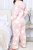Waves Pink Thick Flannel Christmas Zipper Hoodie At Home Bodycon Jumpsuits HYDL2617-5