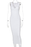 White Euramerican Pure Color Sleeveless Sexy Fashion V Collar Side Spliced Midi Dress BLG144921-1