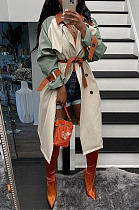 Khaki Casual Autumn Winter Spliced Colors Fashion Coat With Belt GLS10057-1