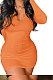 Orange Euramerican Women's Ribber Autumn V Collar Bodycon Sexy Mid Waist Long Sleeve Mini Dress HHX1120-8