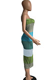 Green Wuramerican Women's Fashion Casual Color Matching Ribber Strapless Midi Dress AYL2027-2