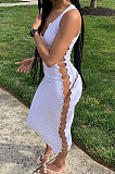 White Euramerican Pure Color Sleeveless Sexy Fashion V Collar Side Spliced Midi Dress BLG144921-1
