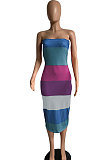 Purple Wuramerican Women's Fashion Casual Color Matching Ribber Strapless Midi Dress AYL2027-1