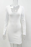 White Euramerican Women's Ribber Autumn V Collar Bodycon Sexy Mid Waist Long Sleeve Mini Dress HHX1120-1