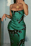 Blue Euramerican Sexy Condole Belt Leopard Pattern Long Dress AYL2025-3