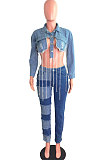 Light Blue Fashion New Long Sleeve Back Chain Jean Coat JLX6922