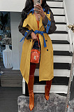 Khaki Casual Autumn Winter Spliced Colors Fashion Coat With Belt GLS10057-1