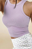 White Pure Color Round Neck Tank Tops FYLR207211-1