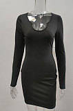 Black Euramerican Women's Ribber Autumn V Collar Bodycon Sexy Mid Waist Long Sleeve Mini Dress HHX1120-4