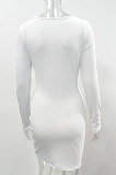 White Euramerican Women's Ribber Autumn V Collar Bodycon Sexy Mid Waist Long Sleeve Mini Dress HHX1120-1