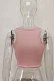 Pink Pure Color Round Neck Tank Tops FYLR207211-2