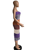 Purple Wuramerican Women's Fashion Casual Color Matching Ribber Strapless Midi Dress AYL2027-1