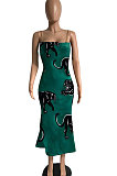 Blue Euramerican Sexy Condole Belt Leopard Pattern Long Dress AYL2025-3