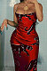 Red Euramerican Sexy Condole Belt Leopard Pattern Long Dress AYL2025-1