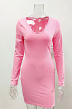 Pink Euramerican Women's Ribber Autumn V Collar Bodycon Sexy Mid Waist Long Sleeve Mini Dress HHX1120-2