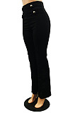 White Wholesale Zipper Women's High Waist Solid Color Pants SY8180-1