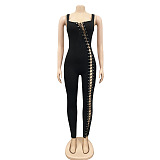 Red Casual Ribbed Bandage Tight Solid Hollow Out Sexy Jumpsuit Rompers CYF5245-2