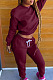 Wine Red Autumn Winter Long Sleeve Crop Tops Jogger Pants Plain Sport Suit WA77306-3