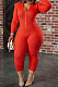 Orange Wholesale Kintting Long Sleeve Zipper Slim Fitting Plain Hooded Jumpsuits TK6207-2